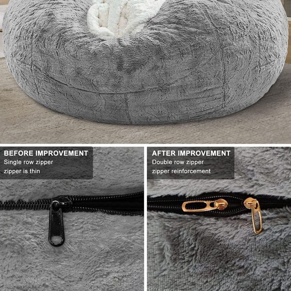 Bag Chair Coverit Was Only A Cover,  Not A Full Bean Bag Chair Cushion,  Big Round Soft Fluffy PV Velvet Sofa Bed Cover, Living Room Furniture,  Lazy Sofa Bed Cover,6ft Black - Image 3