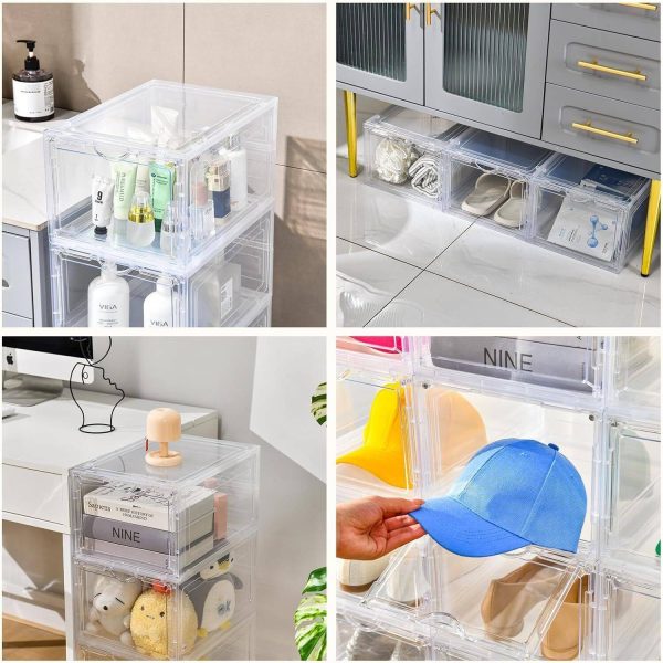 1-5x Shoe Box Storage Case Clear Boxes Foldable Stackable Transparent Organizer - Image 2