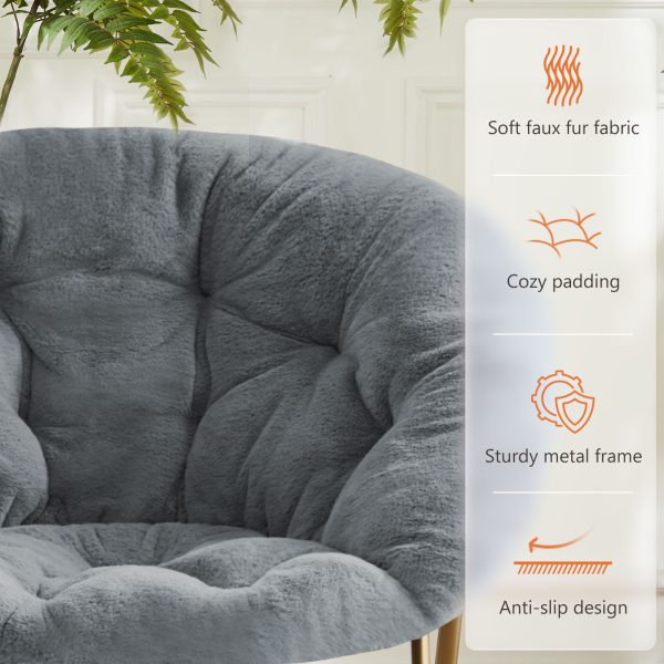 Comfortable Disc Chairs Faux Fur Furniture Bedroom Living Room  Size White - Image 2