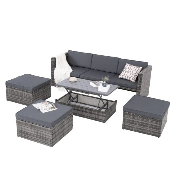 Patio Furniture, Outdoor Furniture, Seasonal PE Wicker Furniture,5 Set Wicker Furniture With Plywood - Image 4