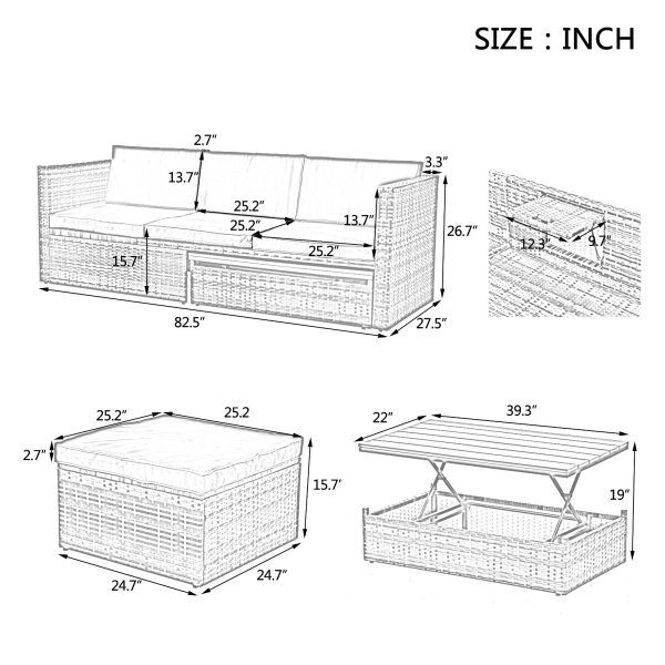 Patio Furniture, Outdoor Furniture, Seasonal PE Wicker Furniture,5 Set Wicker Furniture With Plywood - Image 3
