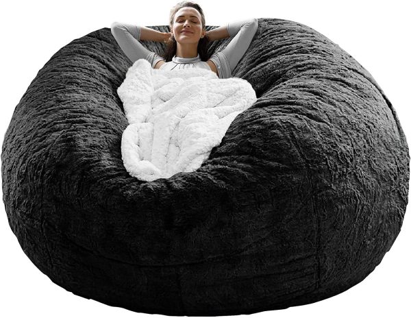 Bag Chair Coverit Was Only A Cover,  Not A Full Bean Bag Chair Cushion,  Big Round Soft Fluffy PV Velvet Sofa Bed Cover, Living Room Furniture,  Lazy Sofa Bed Cover,6ft Black