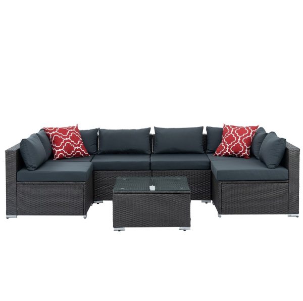 Patio Furniture, Outdoor Furniture, Seasonal PE Wicker Furniture, 7 Set Wicker Furniture With Tempered Glass Coffee Table - Image 2