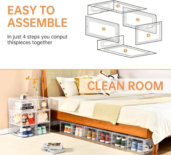 1-5x Shoe Box Storage Case Clear Boxes Foldable Stackable Transparent Organizer - Image 7