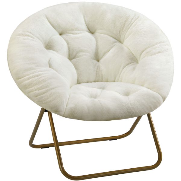 Comfortable Disc Chairs Faux Fur Furniture Bedroom Living Room  Size White - Image 3
