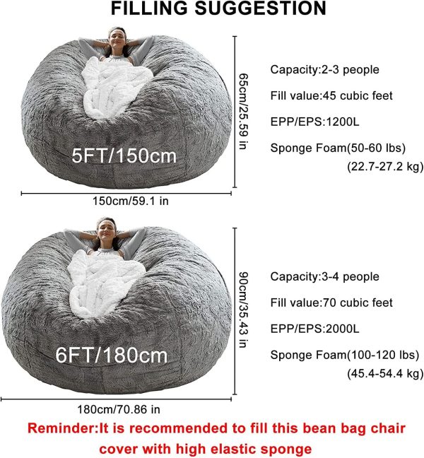 Bag Chair Coverit Was Only A Cover,  Not A Full Bean Bag Chair Cushion,  Big Round Soft Fluffy PV Velvet Sofa Bed Cover, Living Room Furniture,  Lazy Sofa Bed Cover,6ft Black - Image 2